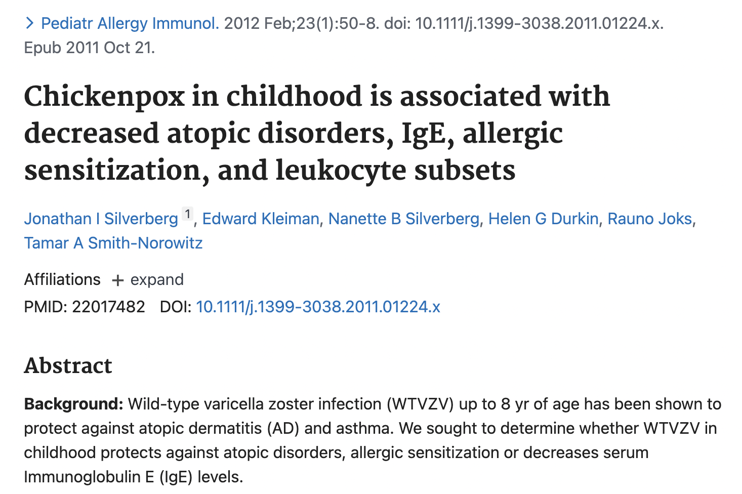 Chickenpox in childhood